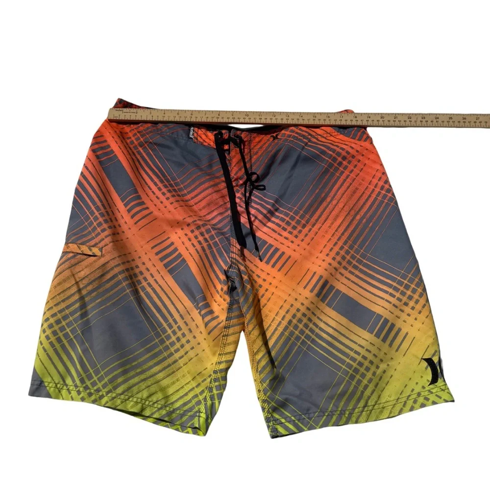 Hurley‎ Men’s Board Shorts Size 36 Gray Yellow Orange | Surf Swim Trunks Y2K